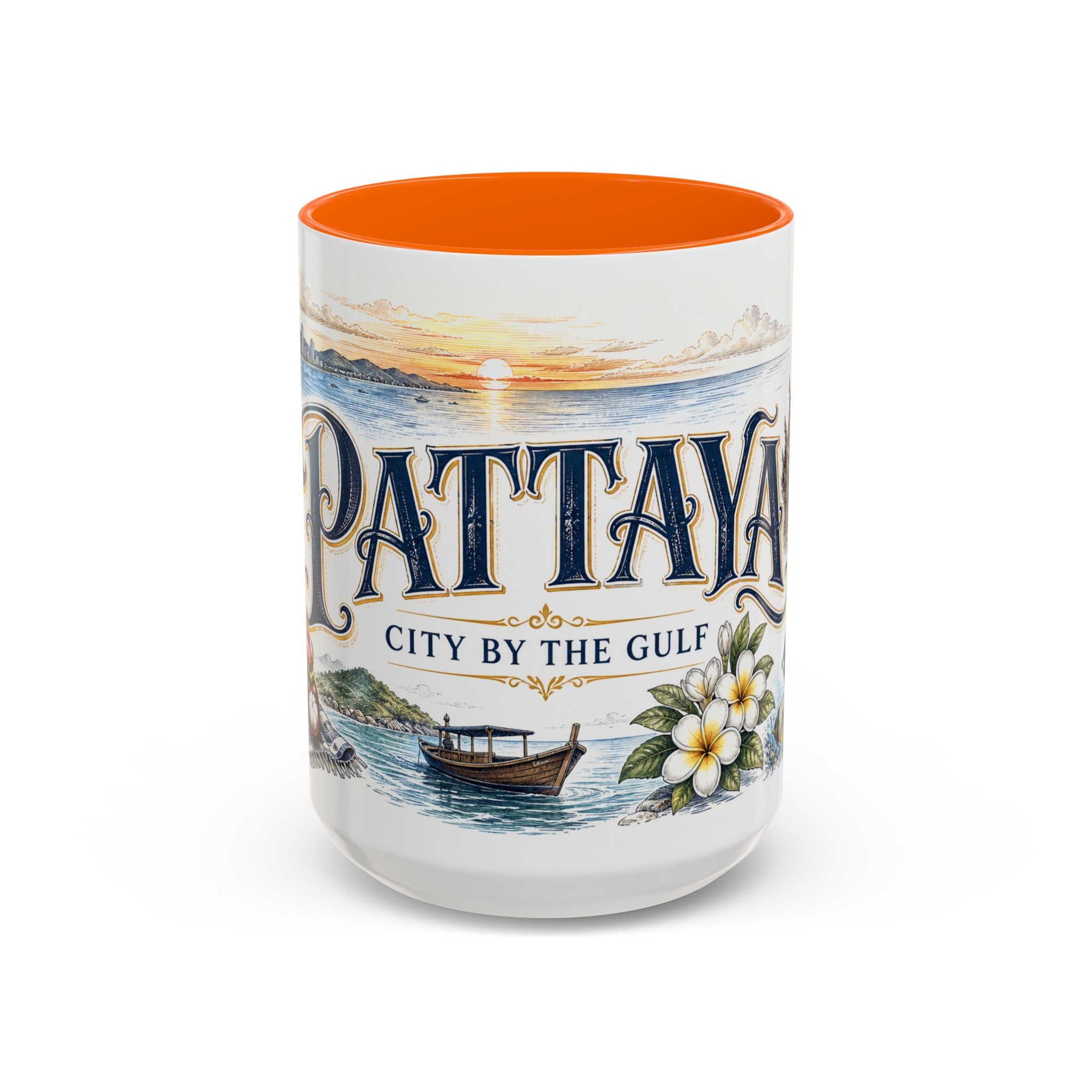 Pattaya Coffee Mug | Thailand Travel Souvenir | Vintage Illustrated City Gift | 11 oz 15 oz Accent Mug