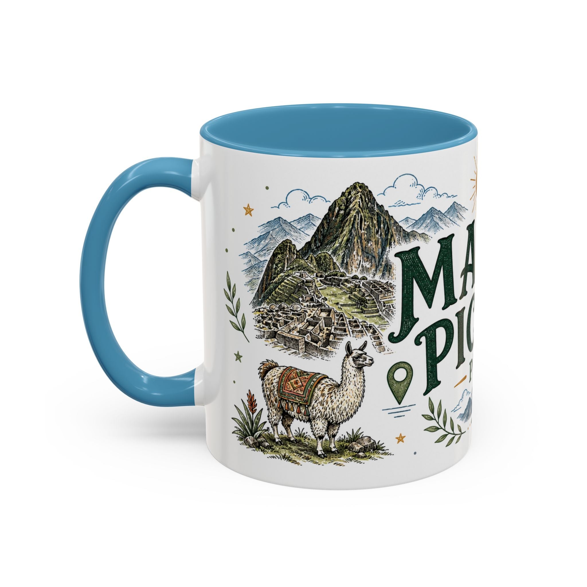 Machu Picchu Coffee Mug | Travel Destination Souvenir Gift | Accent Color Ceramic 11oz 15oz