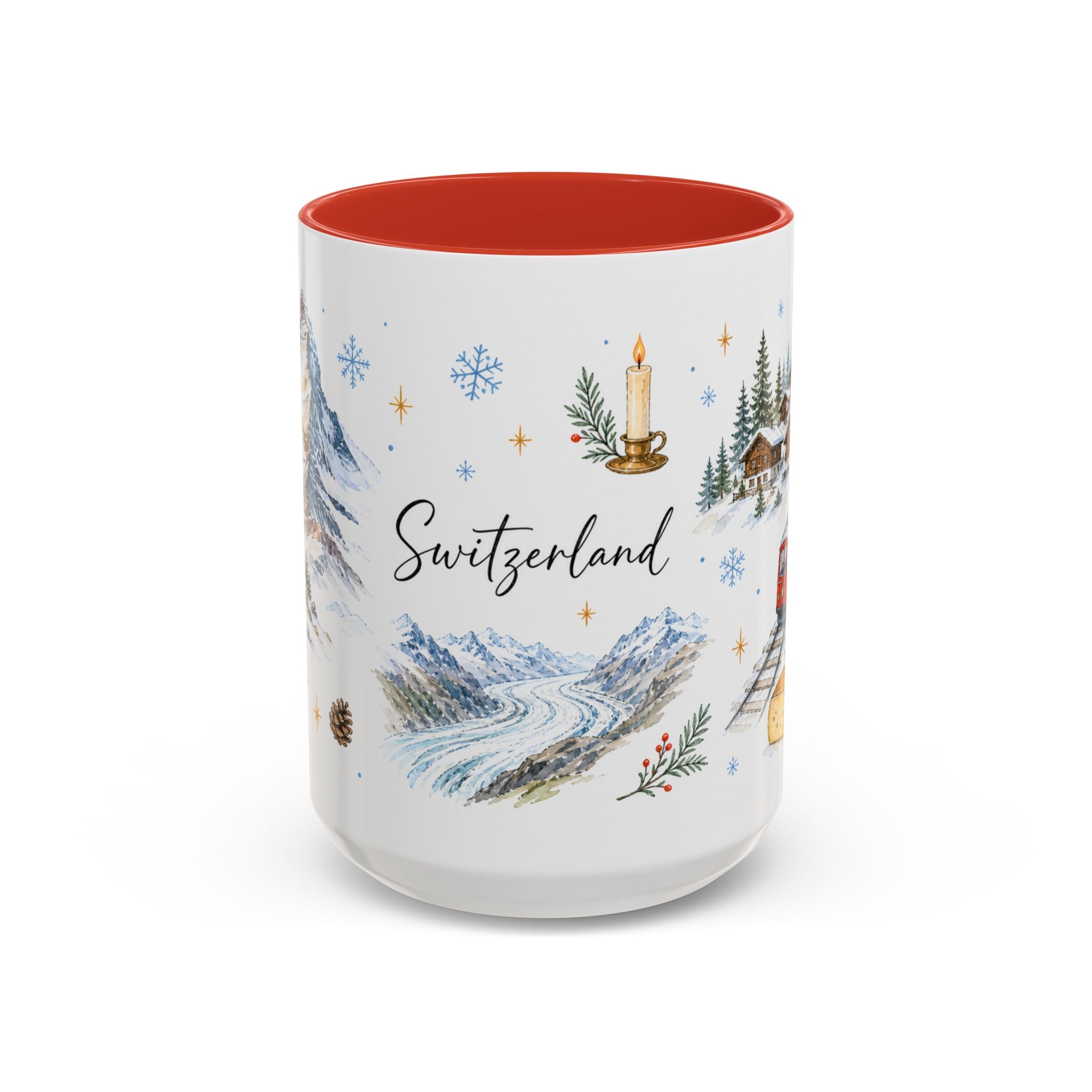 Switzerland Christmas Mug | Watercolor Travel Souvenir | Holiday Gift | Accent Ceramic Coffee Cup 11oz 15oz