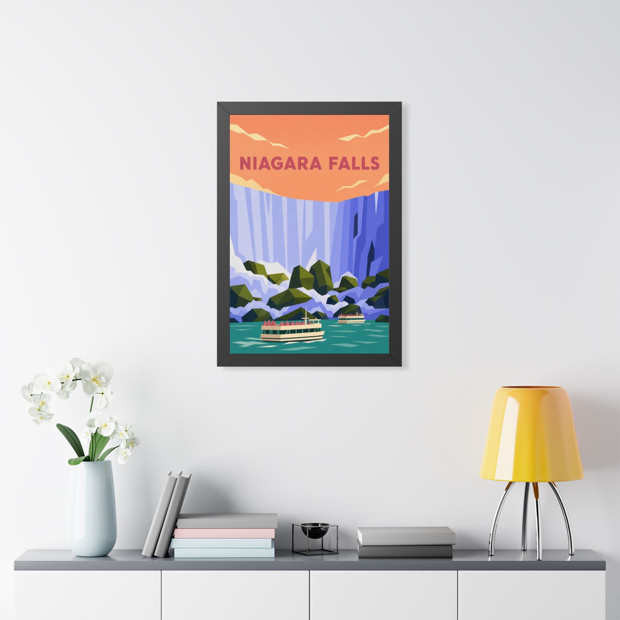 Niagara Falls Canada Framed Poster | Vintage Travel Wall Art | Black Walnut White Frame | 16x24 20x30