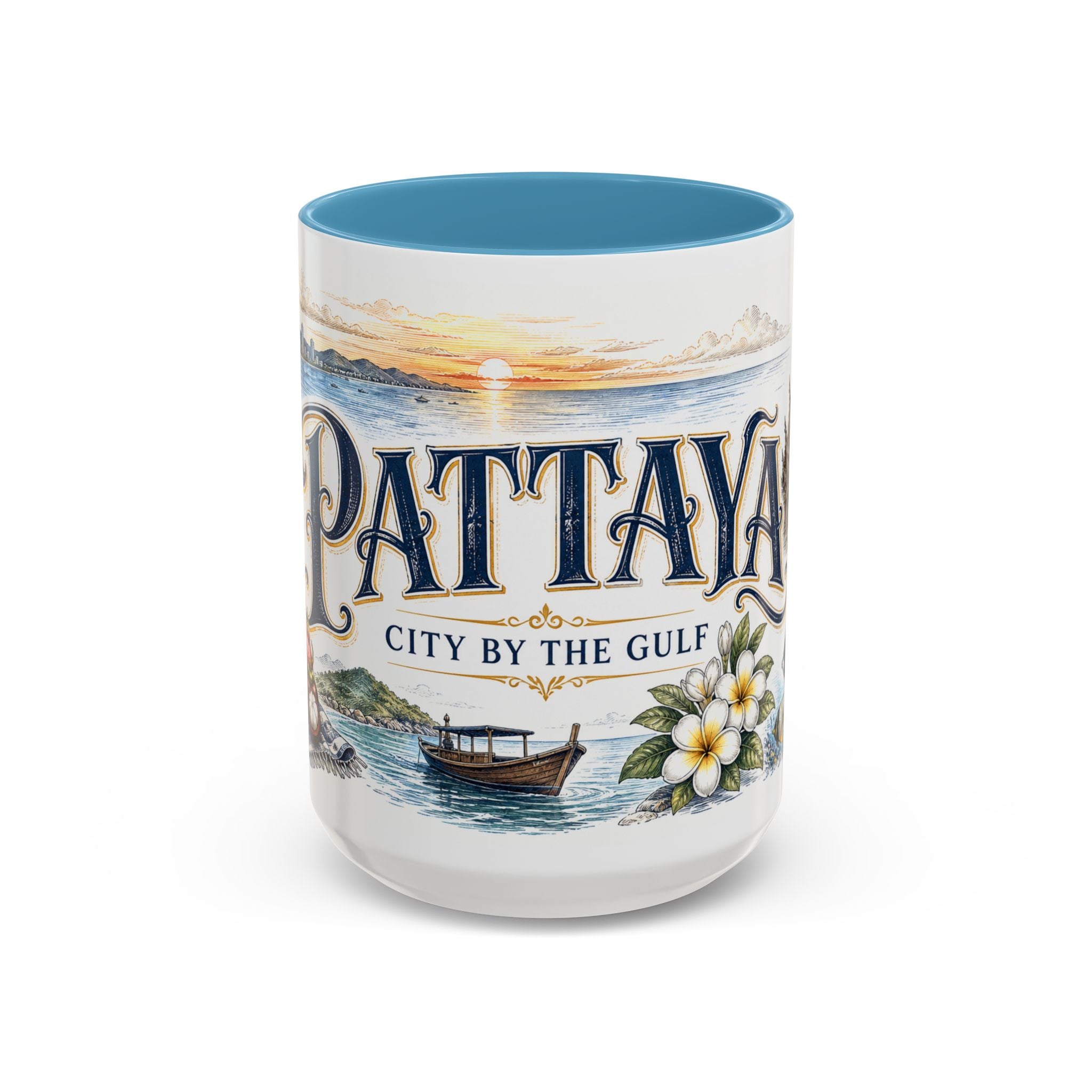 Pattaya Coffee Mug | Thailand Travel Souvenir | Vintage Illustrated City Gift | 11 oz 15 oz Accent Mug