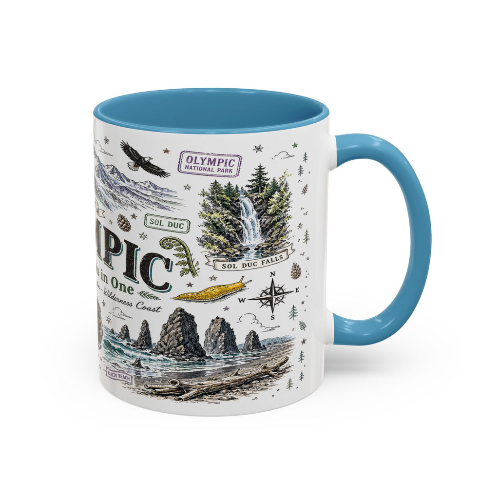 Olympic Coffee Mug | National Park Hiking Rainforest Gift | Accent Color Ceramic 11oz 15oz