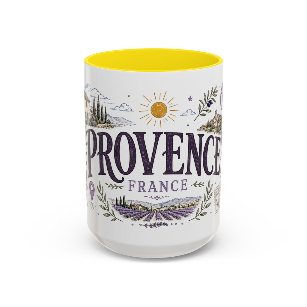 Provence Coffee Mug | Travel Destination Souvenir Gift | Accent Color Ceramic 11oz 15oz