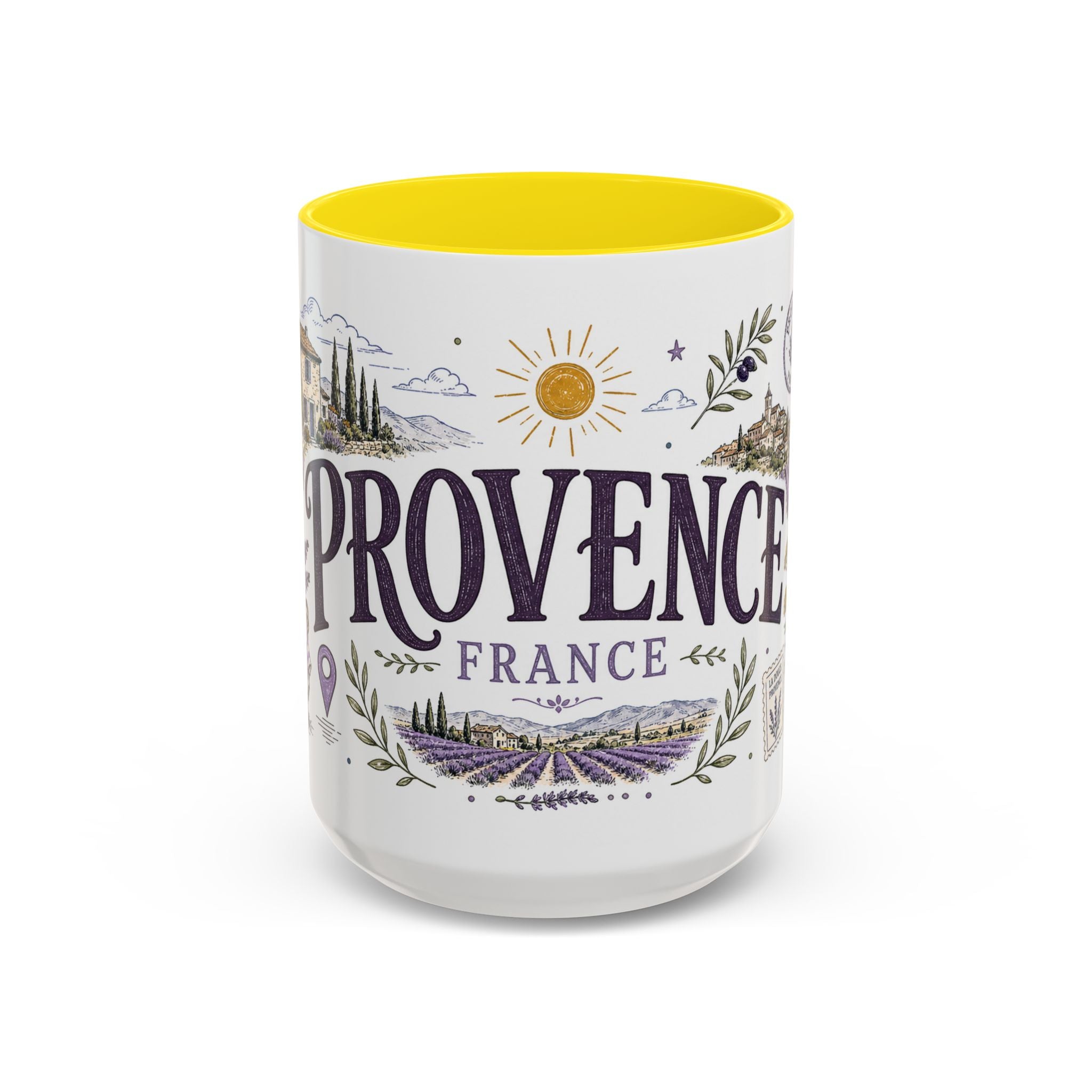 Provence Coffee Mug | Travel Destination Souvenir Gift | Accent Color Ceramic 11oz 15oz