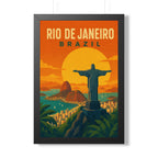 Rio de Janeiro Sunset Brazil Framed Poster | Vintage Travel Wall Art | Black Walnut White Frame | 16x24 20x30