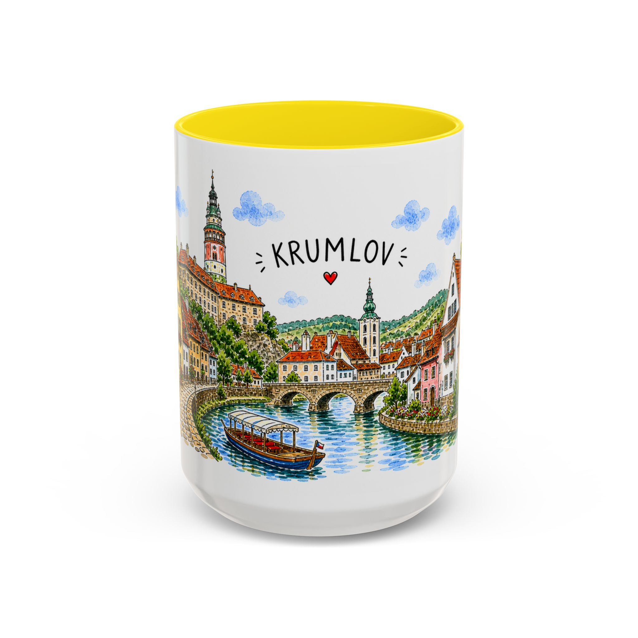 Cesky Krumlov Illustrated Travel Mug | Czechia Souvenir Accent Coffee Mug | 11oz 15oz Ceramic Cup