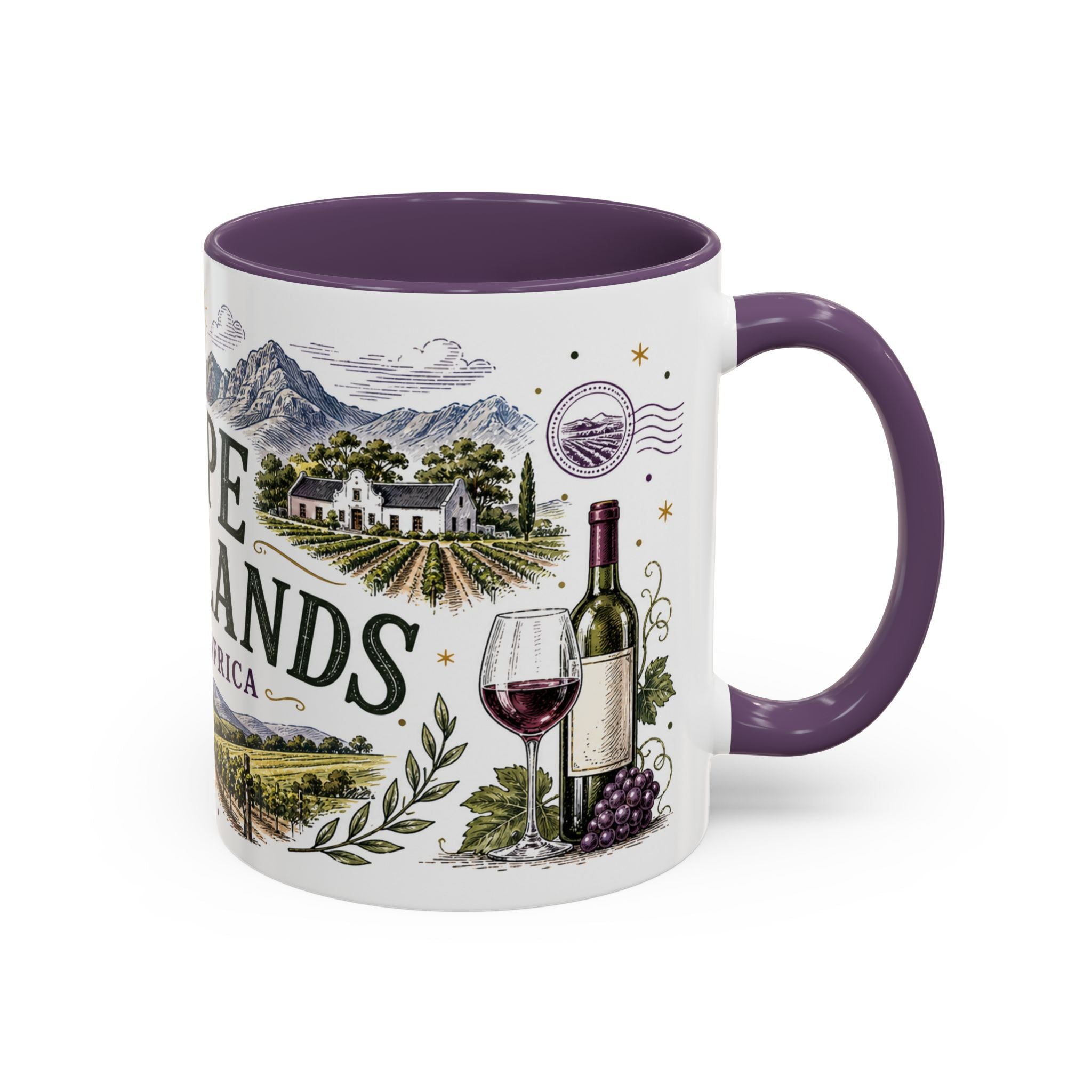 Cape Winelands Coffee Mug | Travel Destination Souvenir Gift | Accent Color Ceramic 11oz 15oz