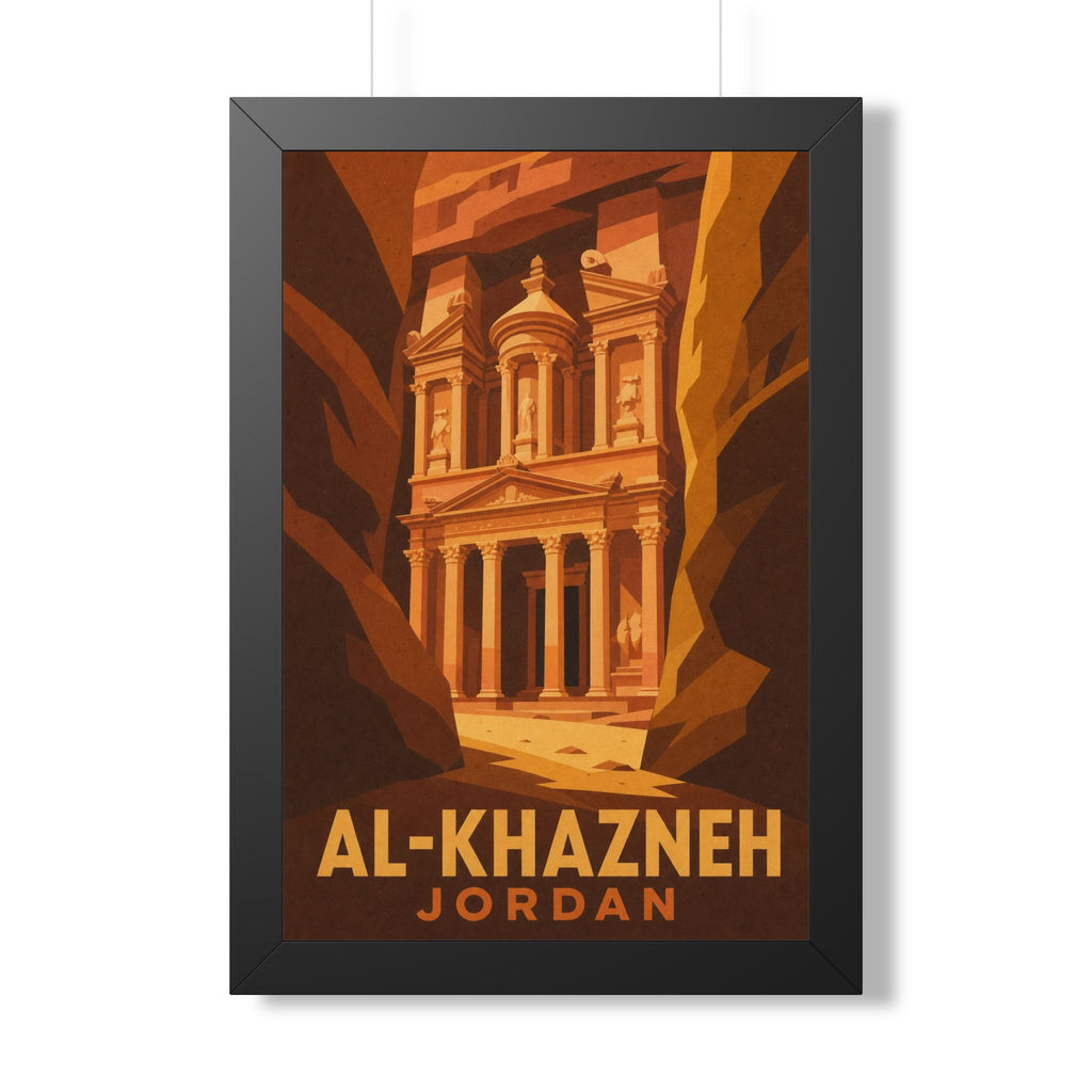 Al-Khazneh Petra Jordan Framed Poster | Vintage Travel Wall Art | Black Walnut White Frame | 16x24 20x30