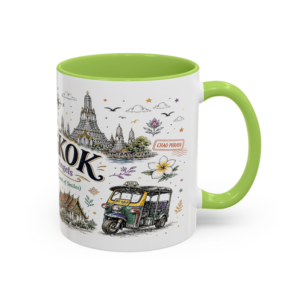Bangkok Coffee Mug | Thailand Souvenir Travel Gift | Accent Color Ceramic 11oz 15oz