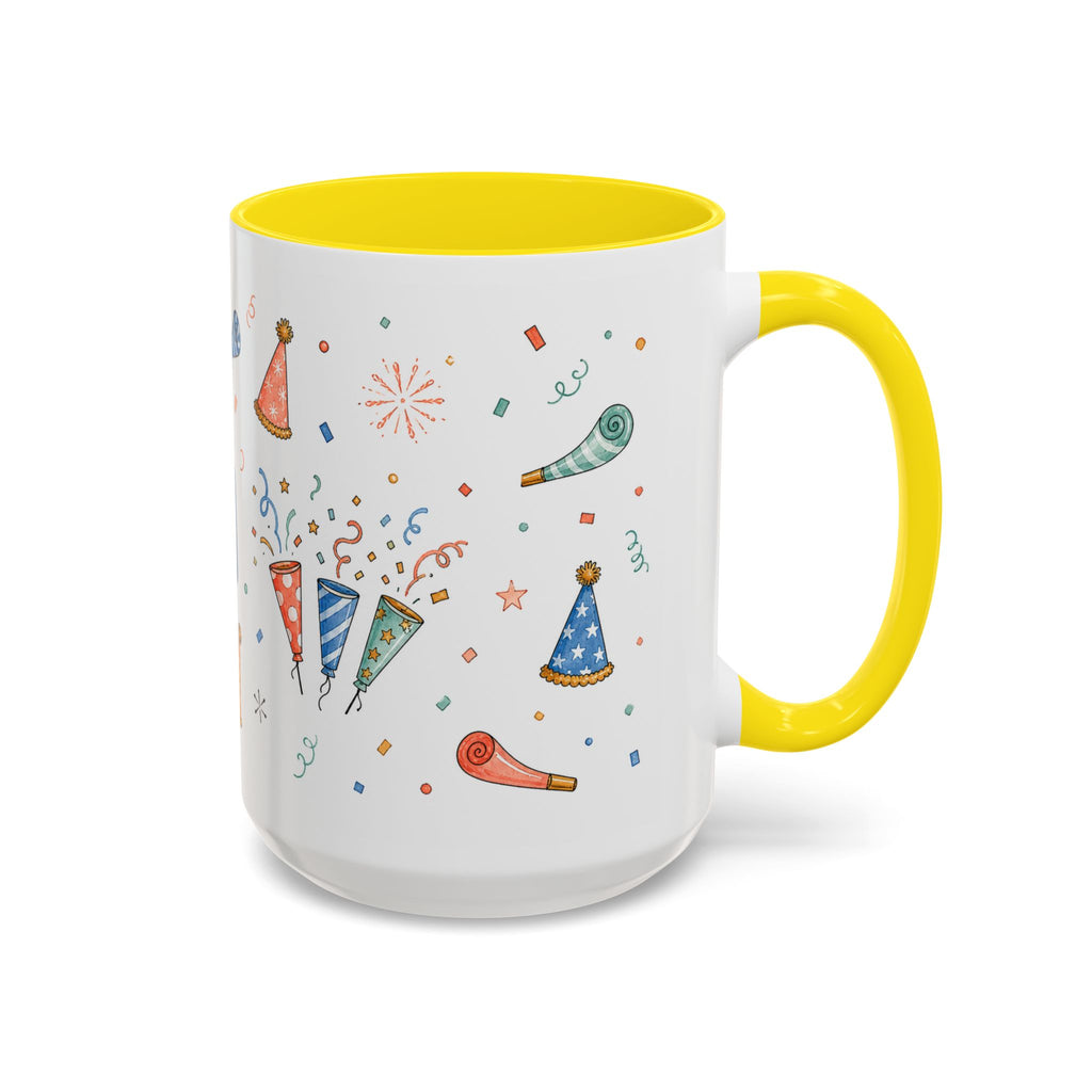 New Year Party Mug | Balloon Popper Watercolor Celebration Gift | Accent Cup 11oz 15oz