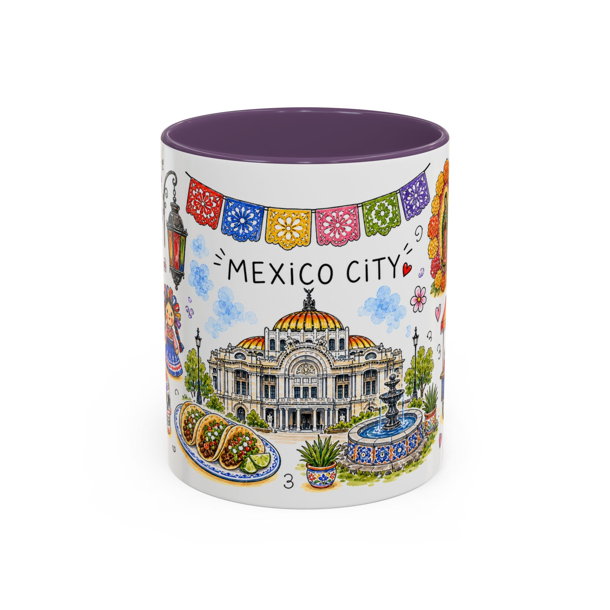 Mexico City Illustrated Travel Mug | City Souvenir Accent Coffee Mug | 11oz 15oz Ceramic Cup