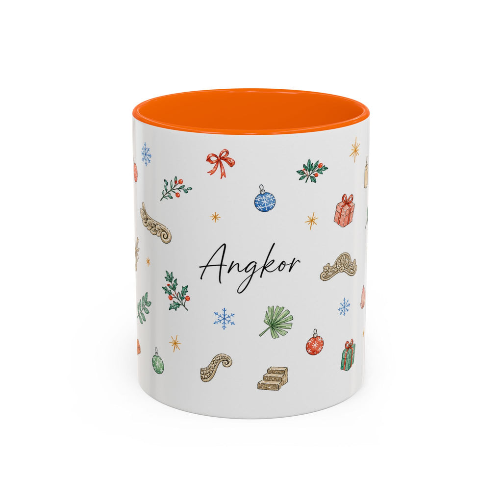 Angkor Christmas Mug | Watercolor Travel Souvenir | Holiday Gift | Accent Ceramic Coffee Cup 11oz 15oz