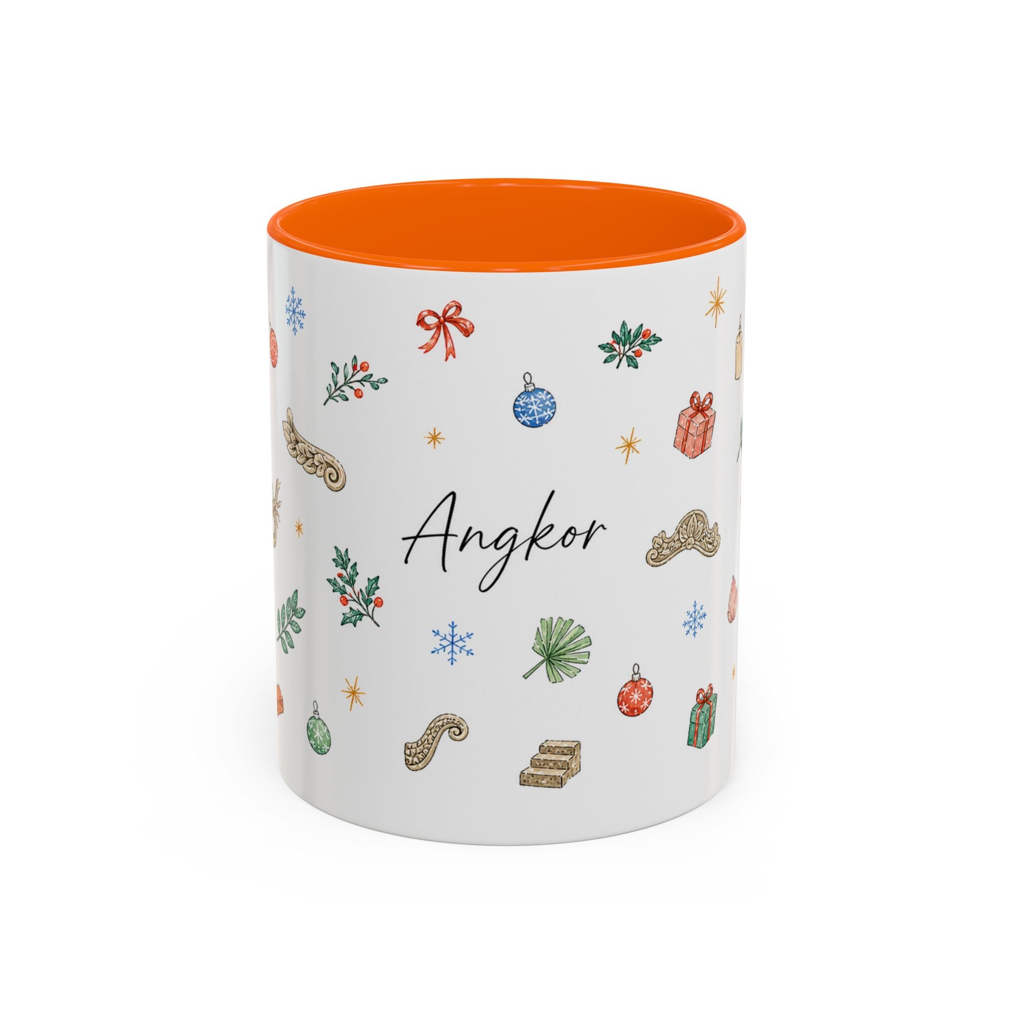 Angkor Christmas Mug | Watercolor Travel Souvenir | Holiday Gift | Accent Ceramic Coffee Cup 11oz 15oz