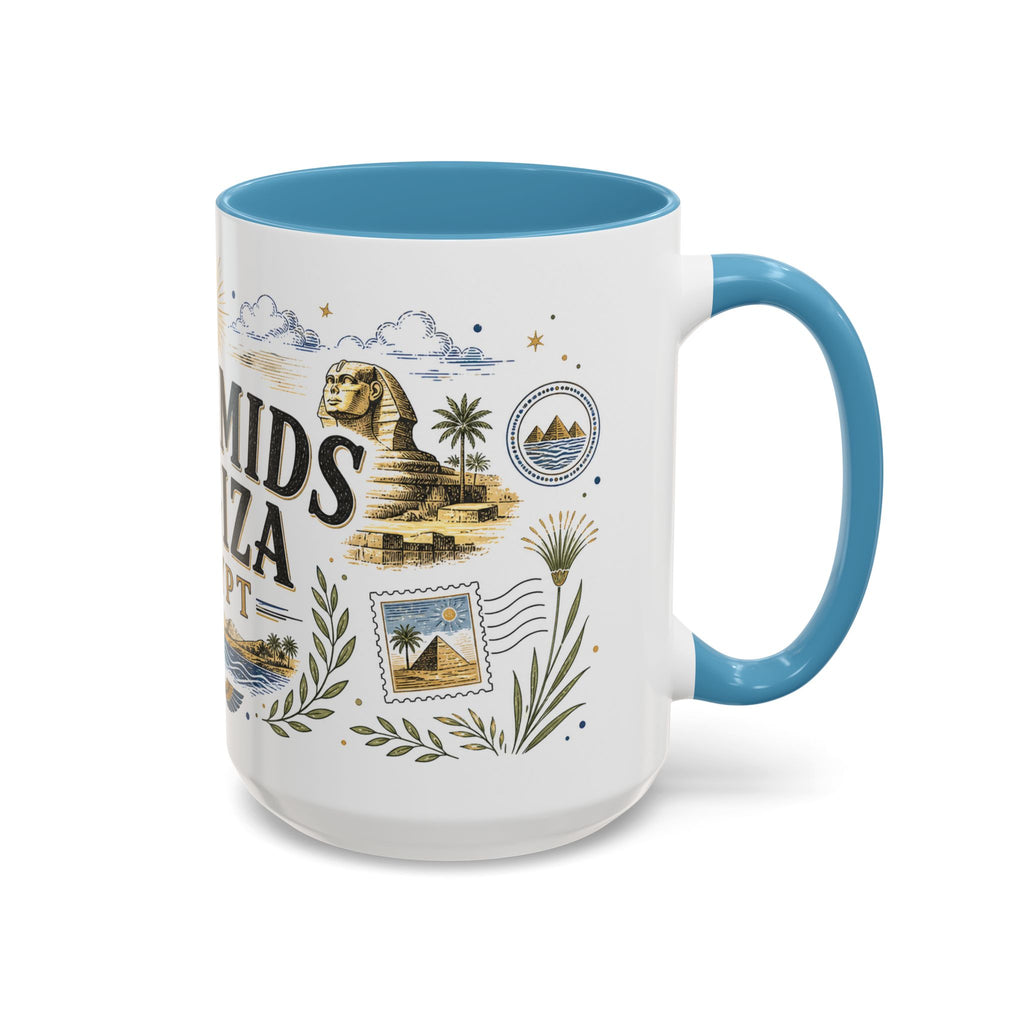 Pyramids of Giza Coffee Mug | Travel Destination Souvenir Gift | Accent Color Ceramic 11oz 15oz