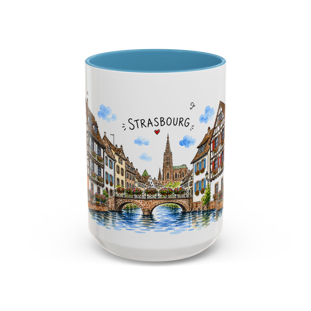 Strasbourg Illustrated Travel Mug | France Souvenir Accent Coffee Mug | 11oz 15oz Ceramic Cup