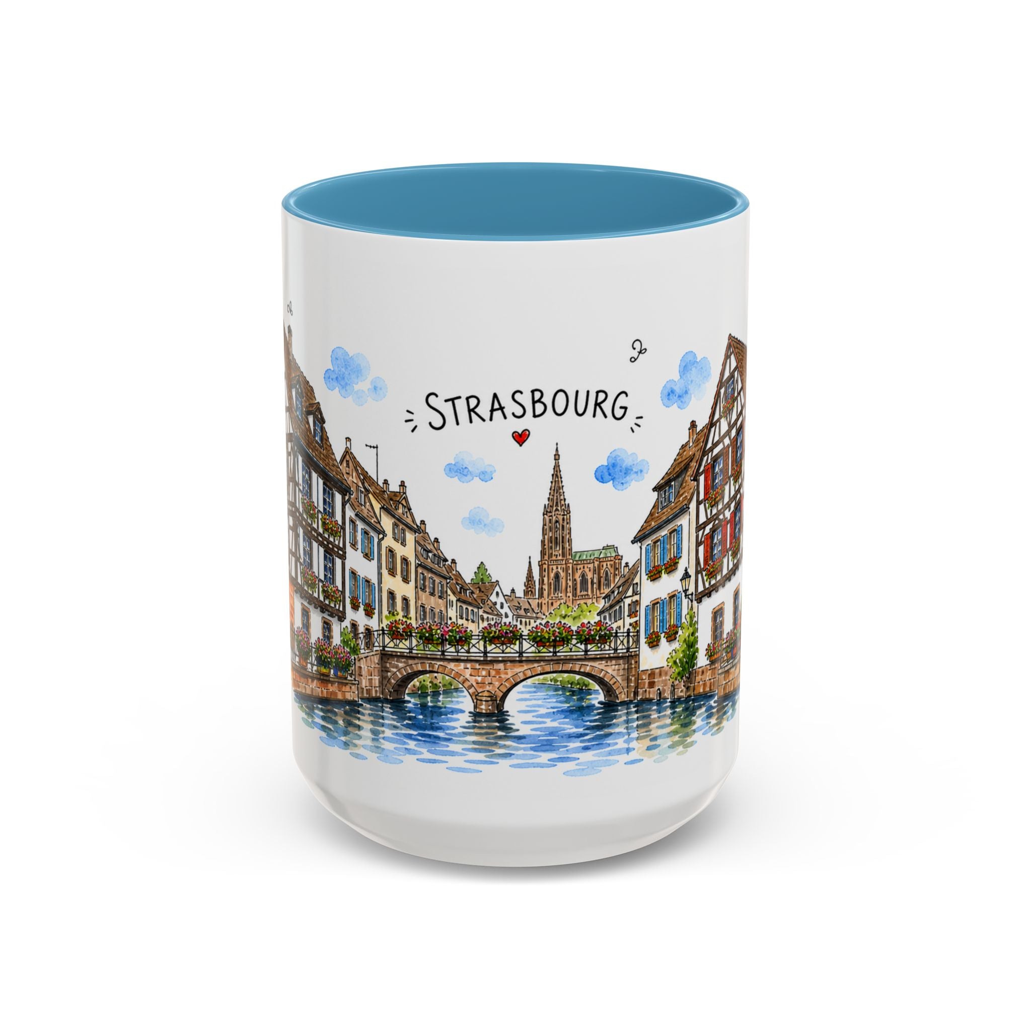 Strasbourg Illustrated Travel Mug | France Souvenir Accent Coffee Mug | 11oz 15oz Ceramic Cup