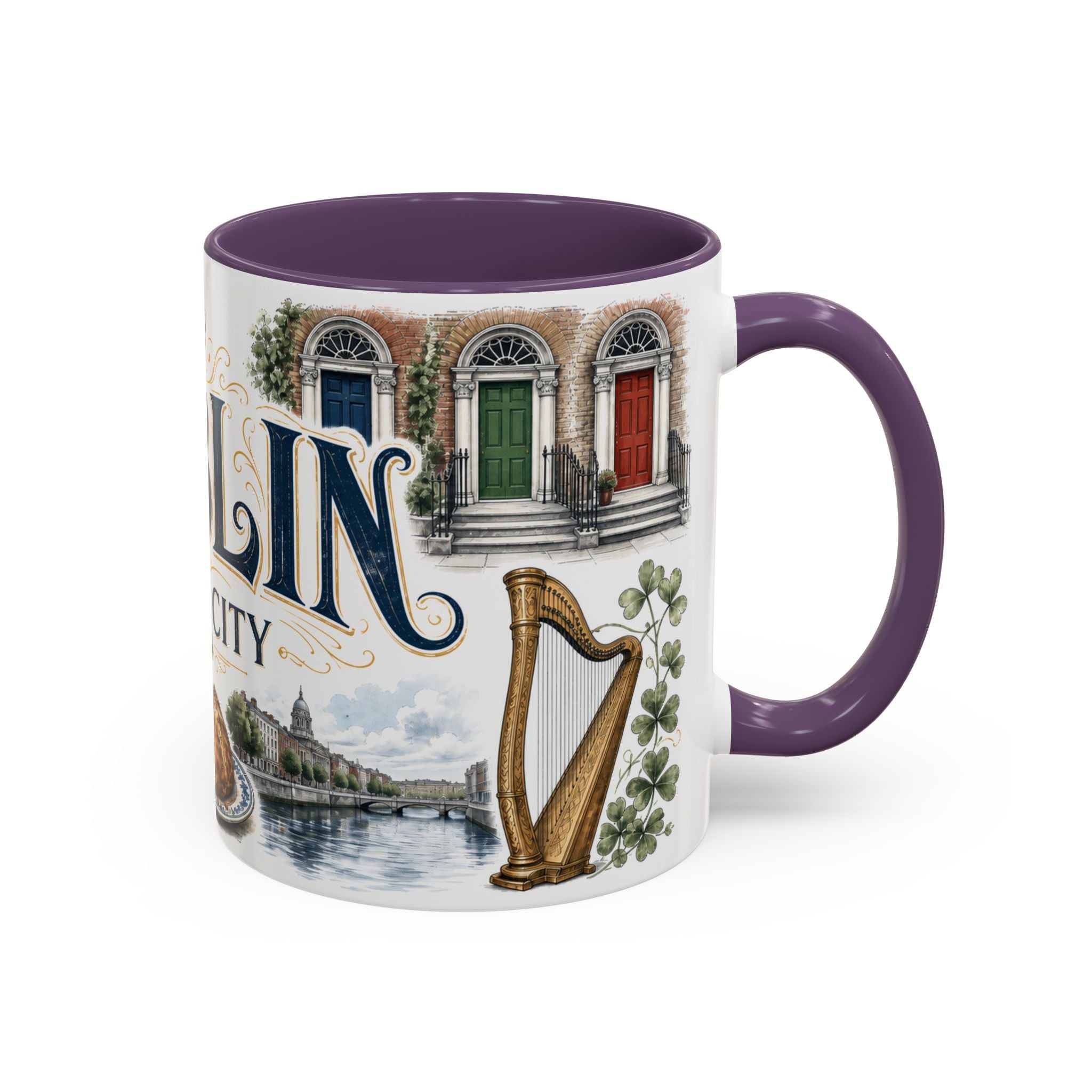 Dublin Coffee Mug | Ireland Travel Souvenir | Vintage Illustrated City Gift | 11 oz 15 oz Accent Mug