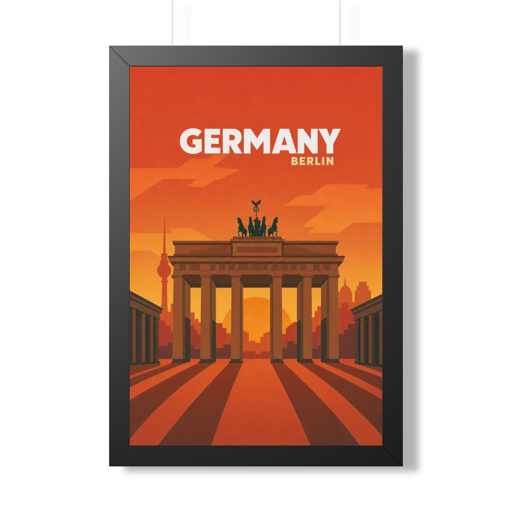 Berlin Germany Framed Poster | Vintage Travel Wall Art | Black Walnut White Frame | 16x24 20x30