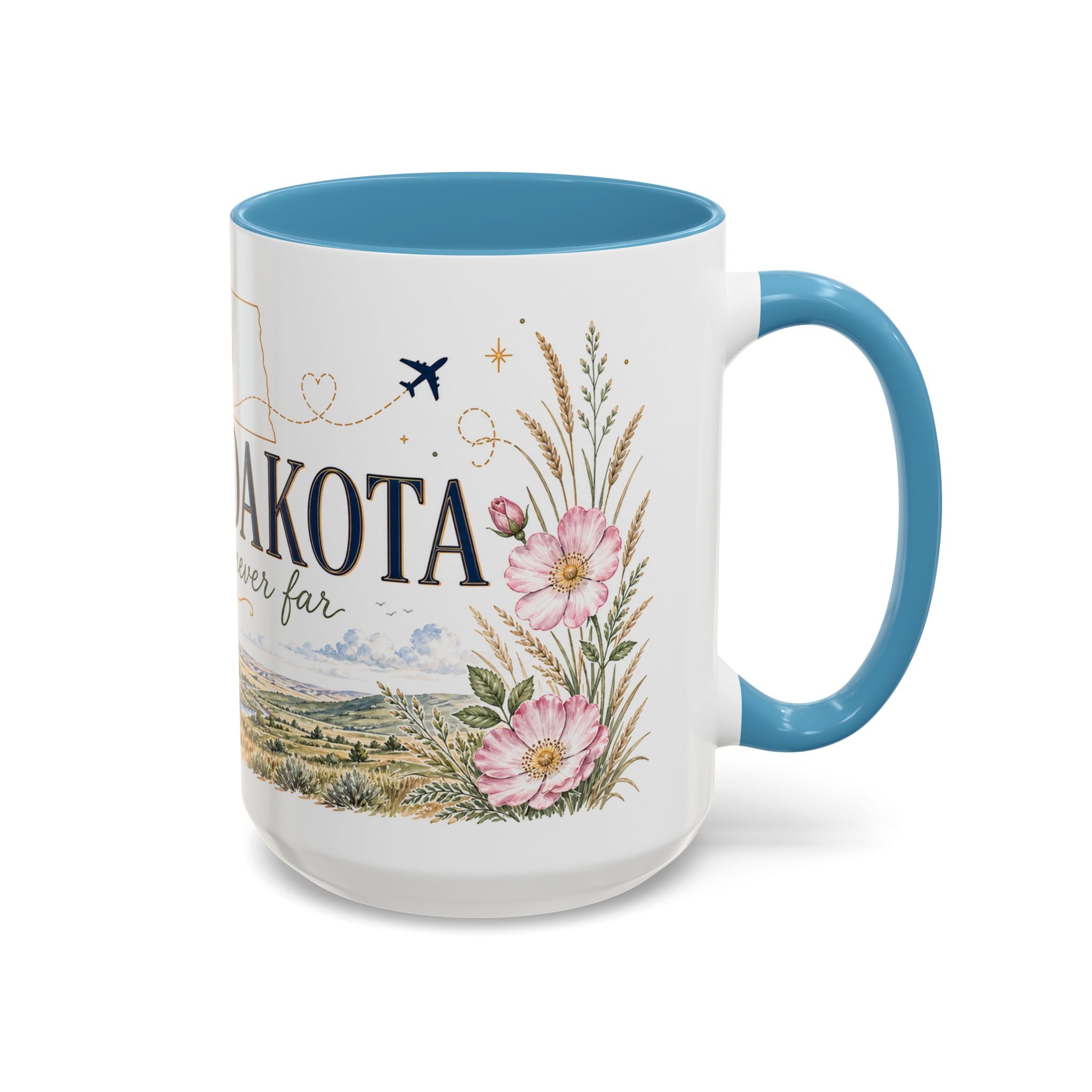 North Dakota State Map Mug | Prairie Rose Botanical Accent Coffee Cup