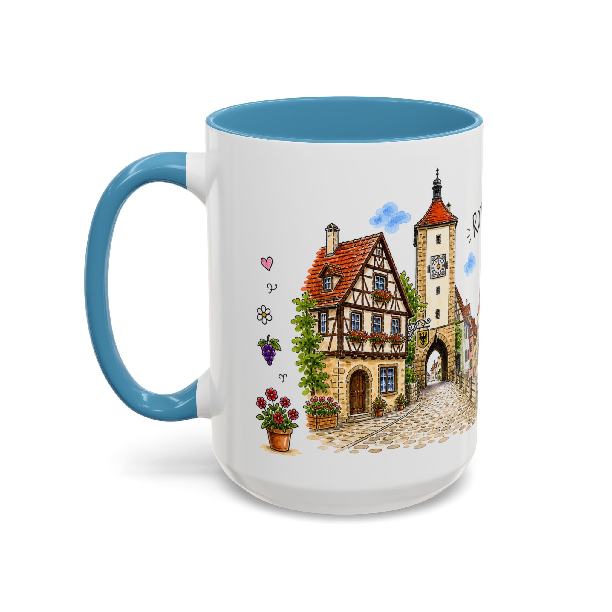 Rothenburg Illustrated Travel Mug | Germany Souvenir Accent Coffee Mug | 11oz 15oz Ceramic Cup