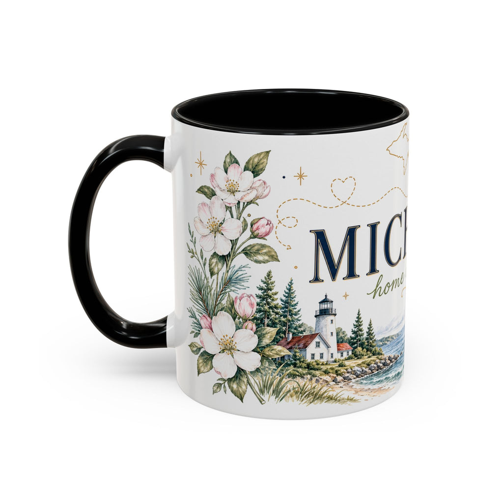 Michigan State Map Mug | Botanical Accents, Lakes Art | Homesick Gift