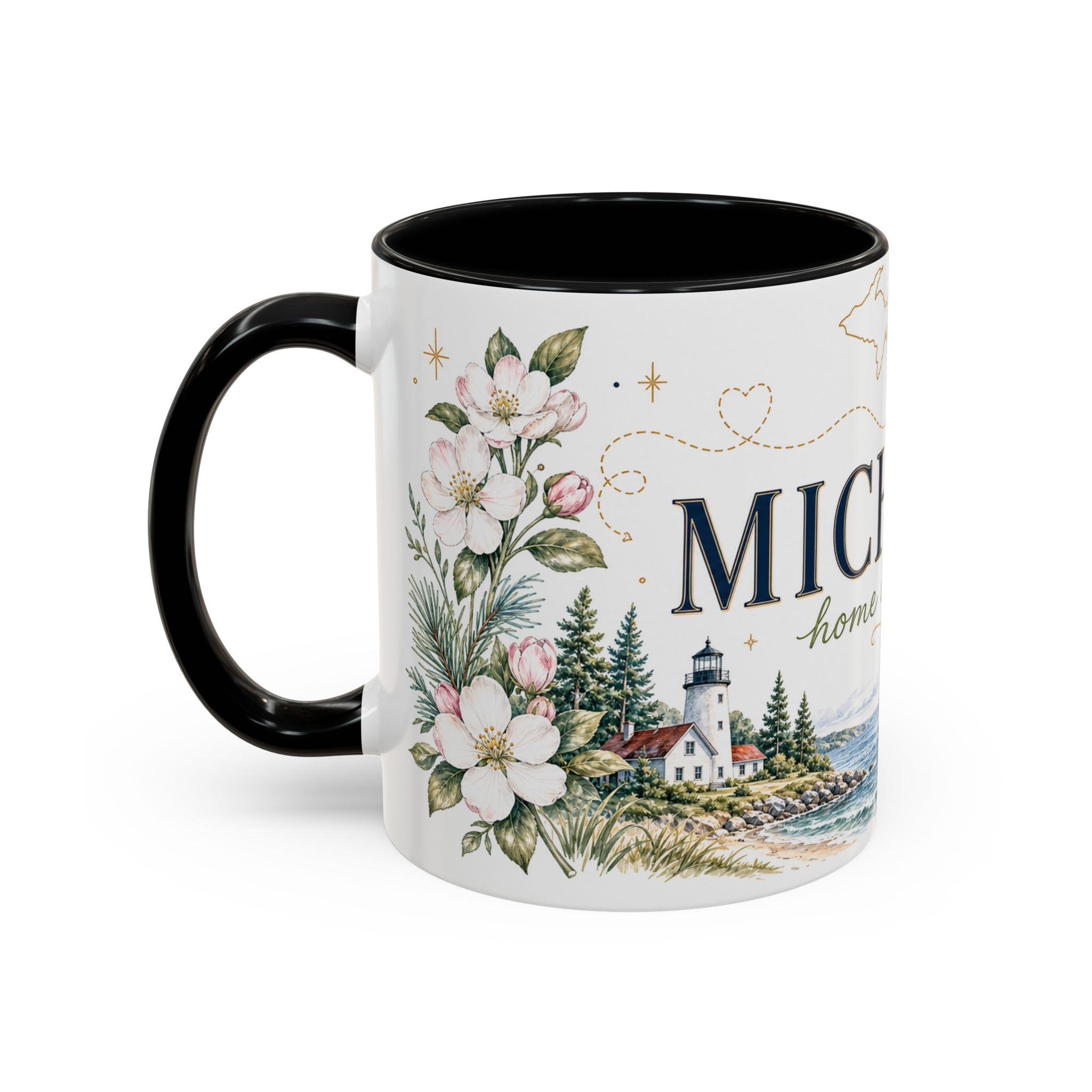 Michigan State Map Mug | Botanical Accents, Lakes Art | Homesick Gift