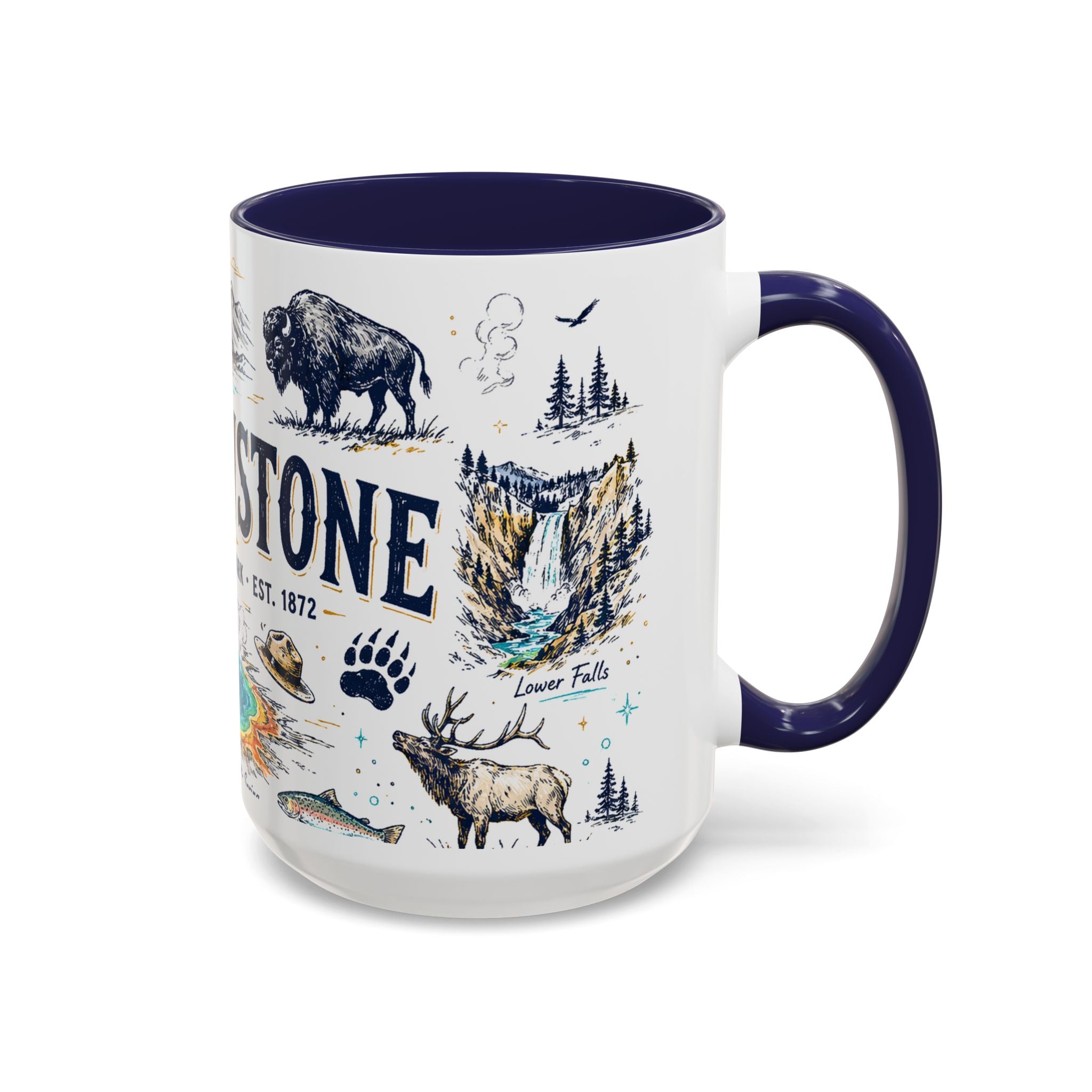Yellowstone National Park Coffee Mug | Hiking Camping Nature Gift | Accent Color Ceramic 11oz 15oz