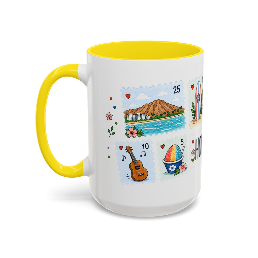 Honolulu Coffee Mug | Postage Stamp Collage Mug | Travel Souvenir Accent Cup 11oz 15oz