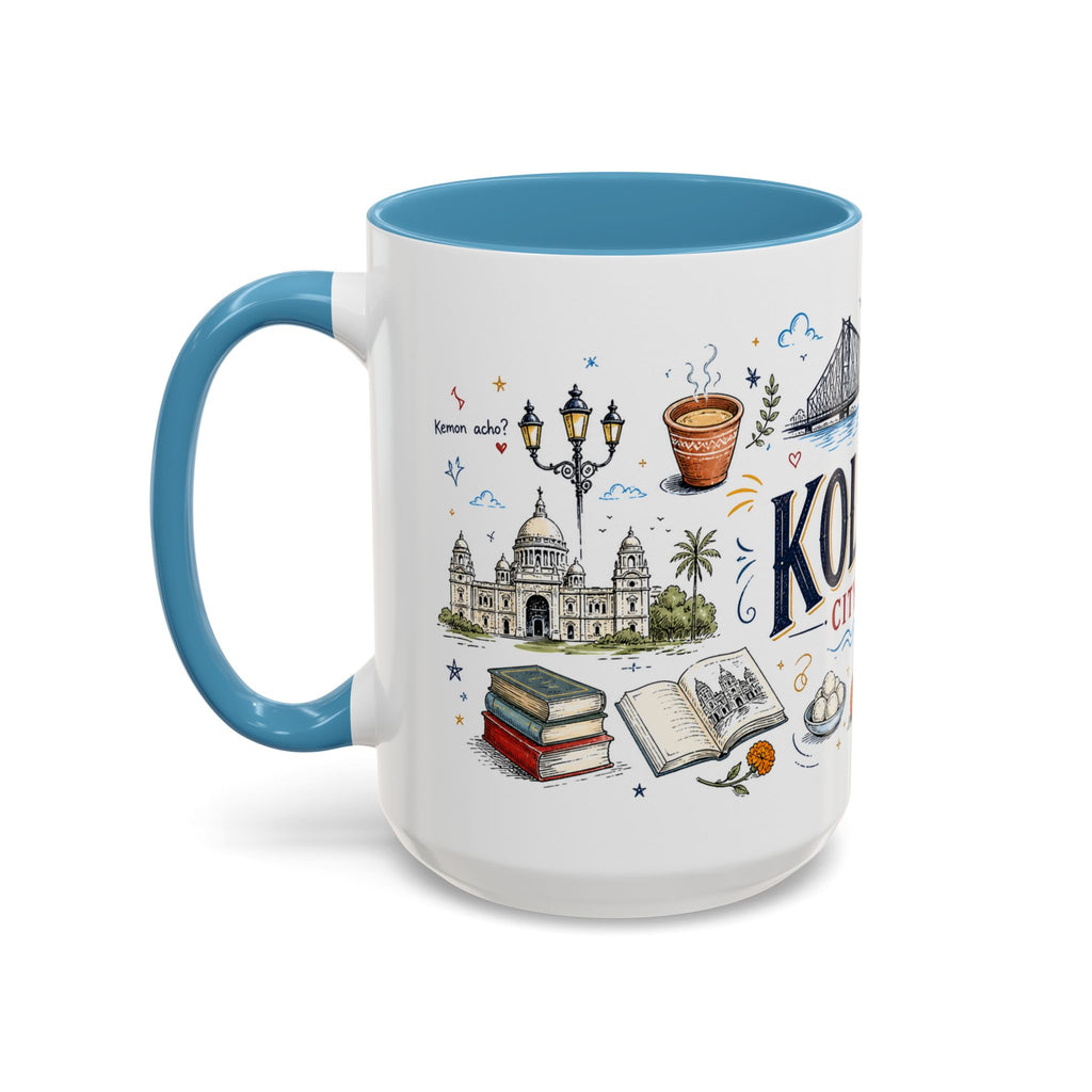 Kolkata Coffee Mug | India Souvenir Travel Gift | Accent Color Ceramic 11oz 15oz
