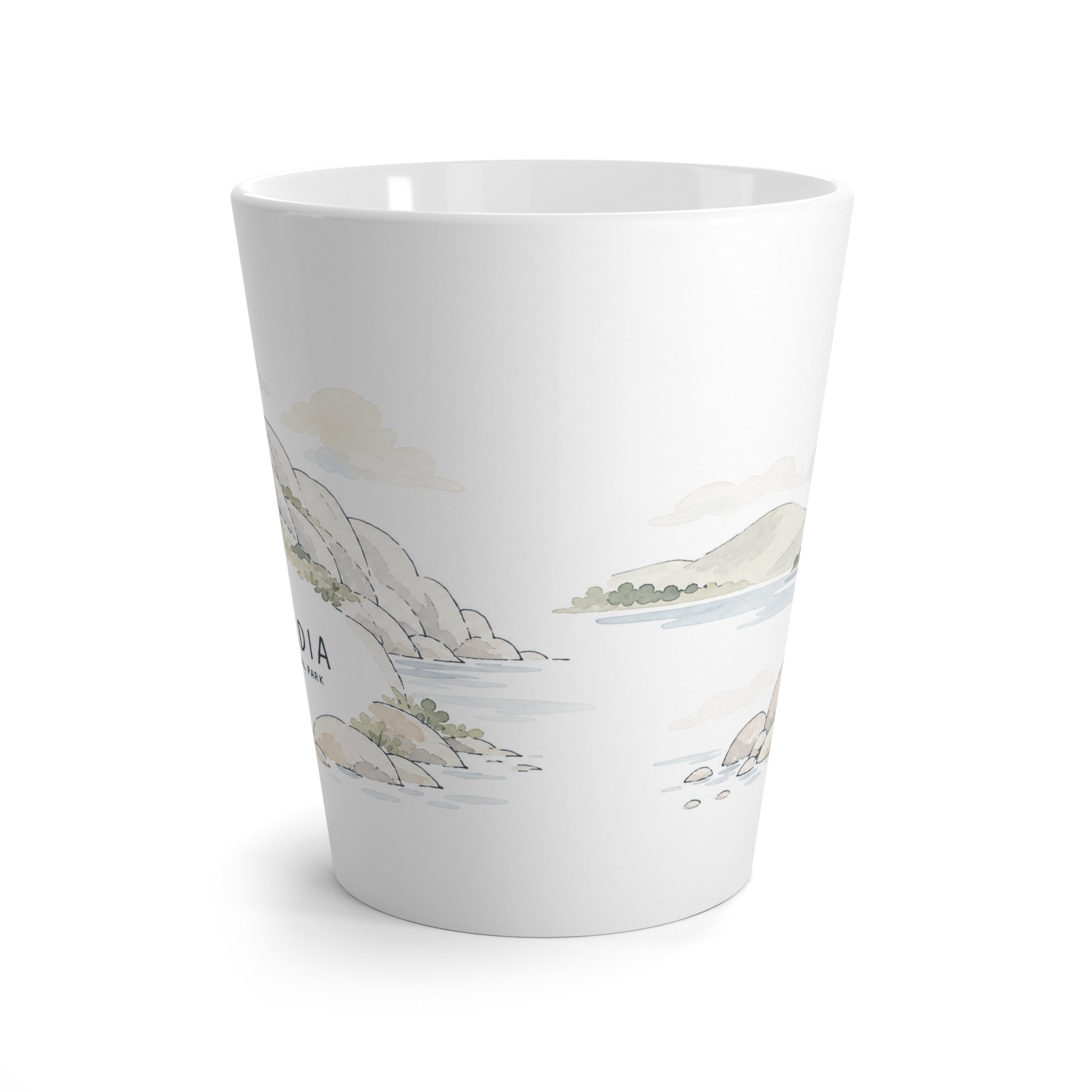 Acadia National Park Latte Mug | Pastel Watercolor Nature Coffee Cup | 12 oz Travel Souvenir Gift
