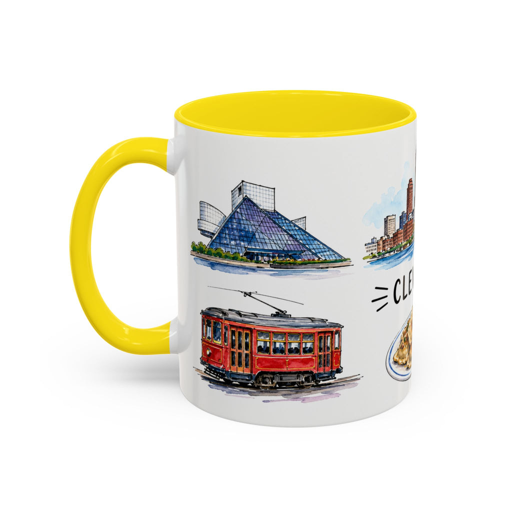 Cleveland Illustrated Travel Mug | City Souvenir Accent Coffee Mug | 11oz 15oz Ceramic Cup