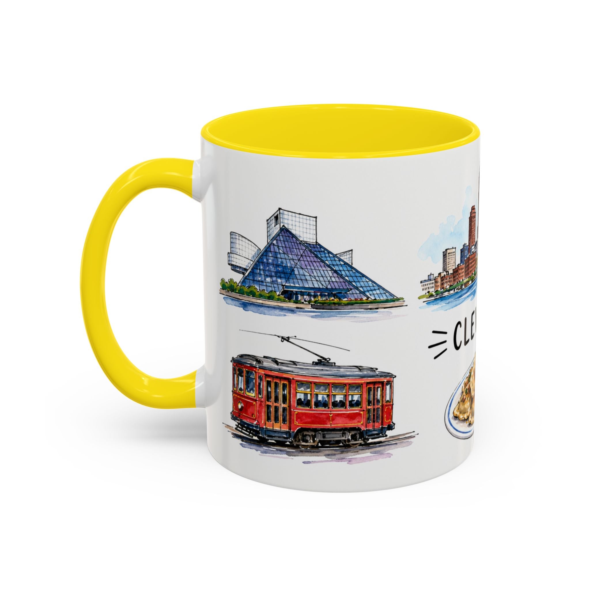 Cleveland Illustrated Travel Mug | City Souvenir Accent Coffee Mug | 11oz 15oz Ceramic Cup