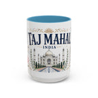 Taj Mahal Coffee Mug | Travel Destination Souvenir Gift | Accent Color Ceramic 11oz 15oz