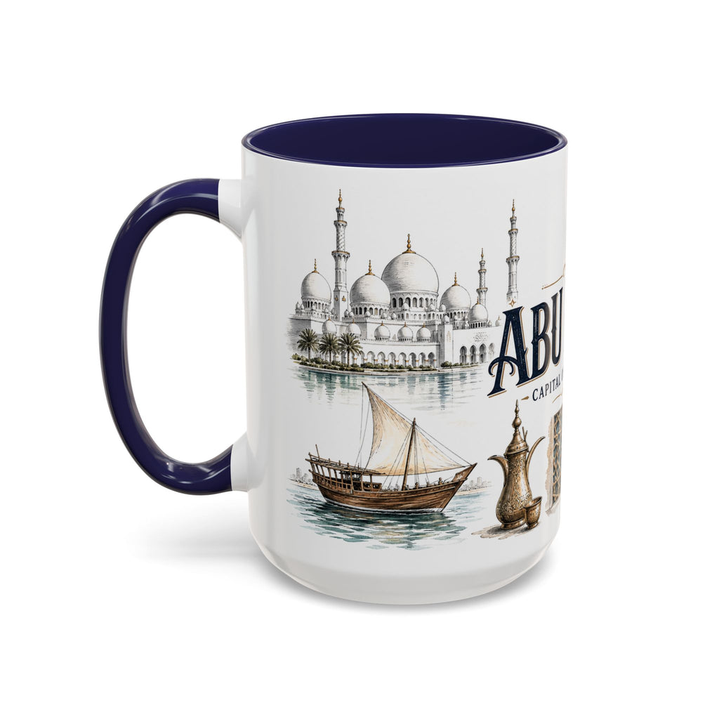 Abu Dhabi Coffee Mug | United Arab Emirates Travel Souvenir | Vintage Illustrated City Gift | 11 oz 15 oz Accent Mug