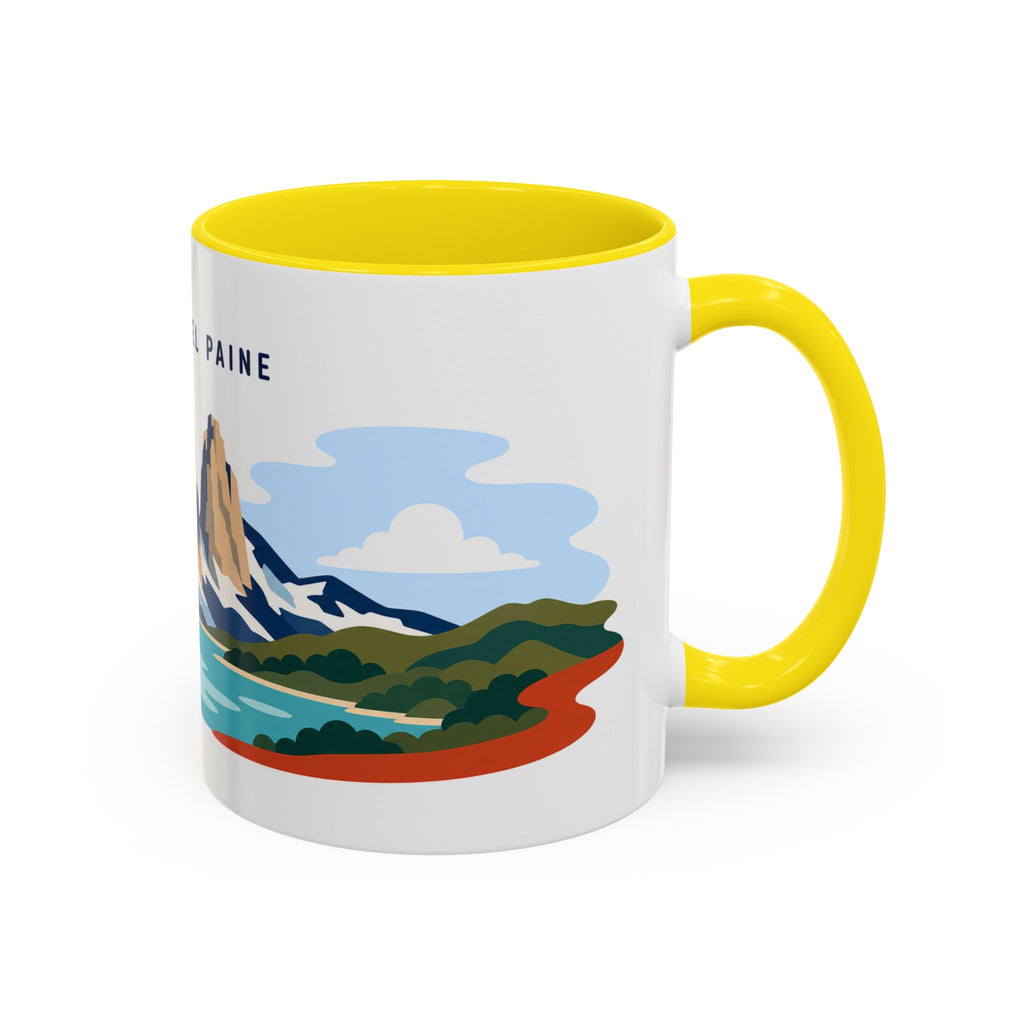 Torres del Paine Coffee Mug | Travel Destination Souvenir Gift | Accent Color Ceramic 11oz 15oz