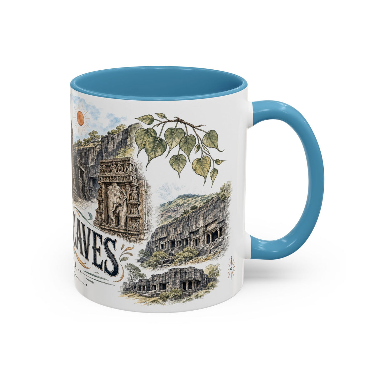 Ellora Caves Mug, India Travel Souvenir, Bucket List Gift, Accent Ceramic Coffee Mug 11oz 15oz