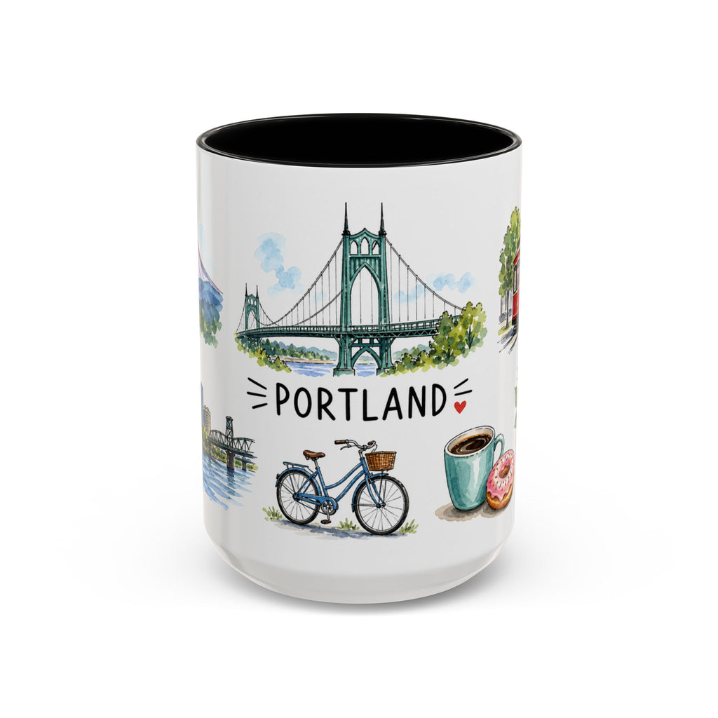 Portland Illustrated Travel Mug | City Souvenir Accent Coffee Mug | 11oz 15oz Ceramic Cup