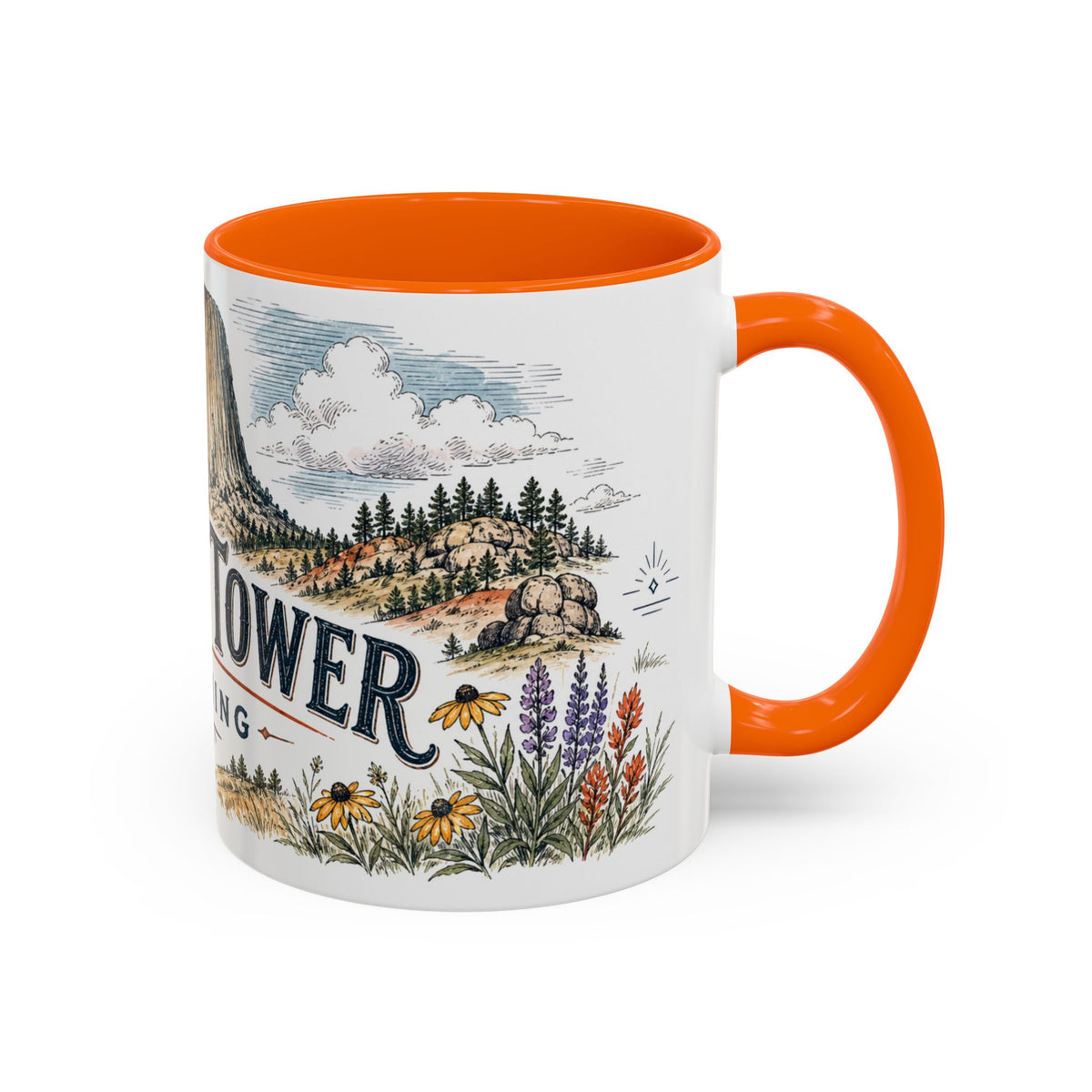 Devils Tower Mug, Wyoming Travel Souvenir, Bucket List Gift, Accent Ceramic Coffee Mug 11oz 15oz