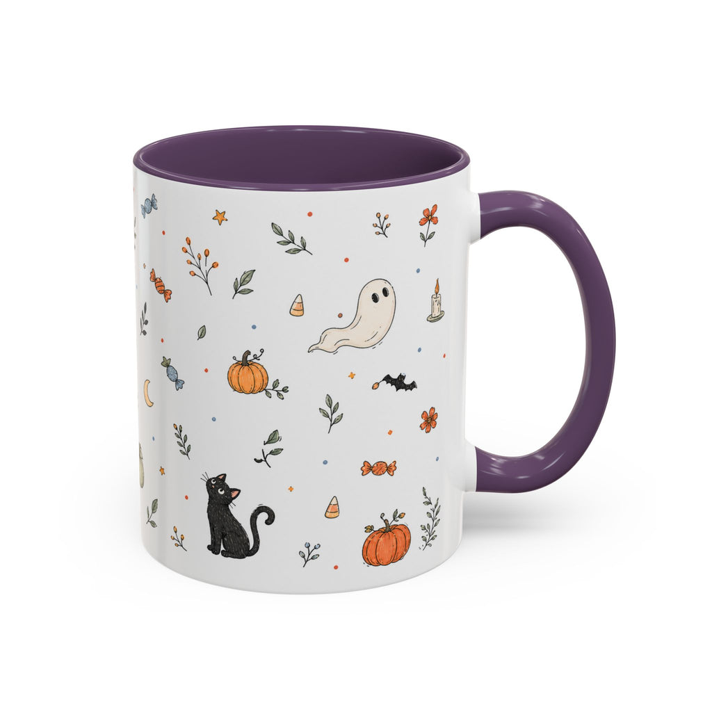 Halloween Party Mug | Ghost Black Cat Candy Watercolor Gift | Accent Cup 11oz 15oz