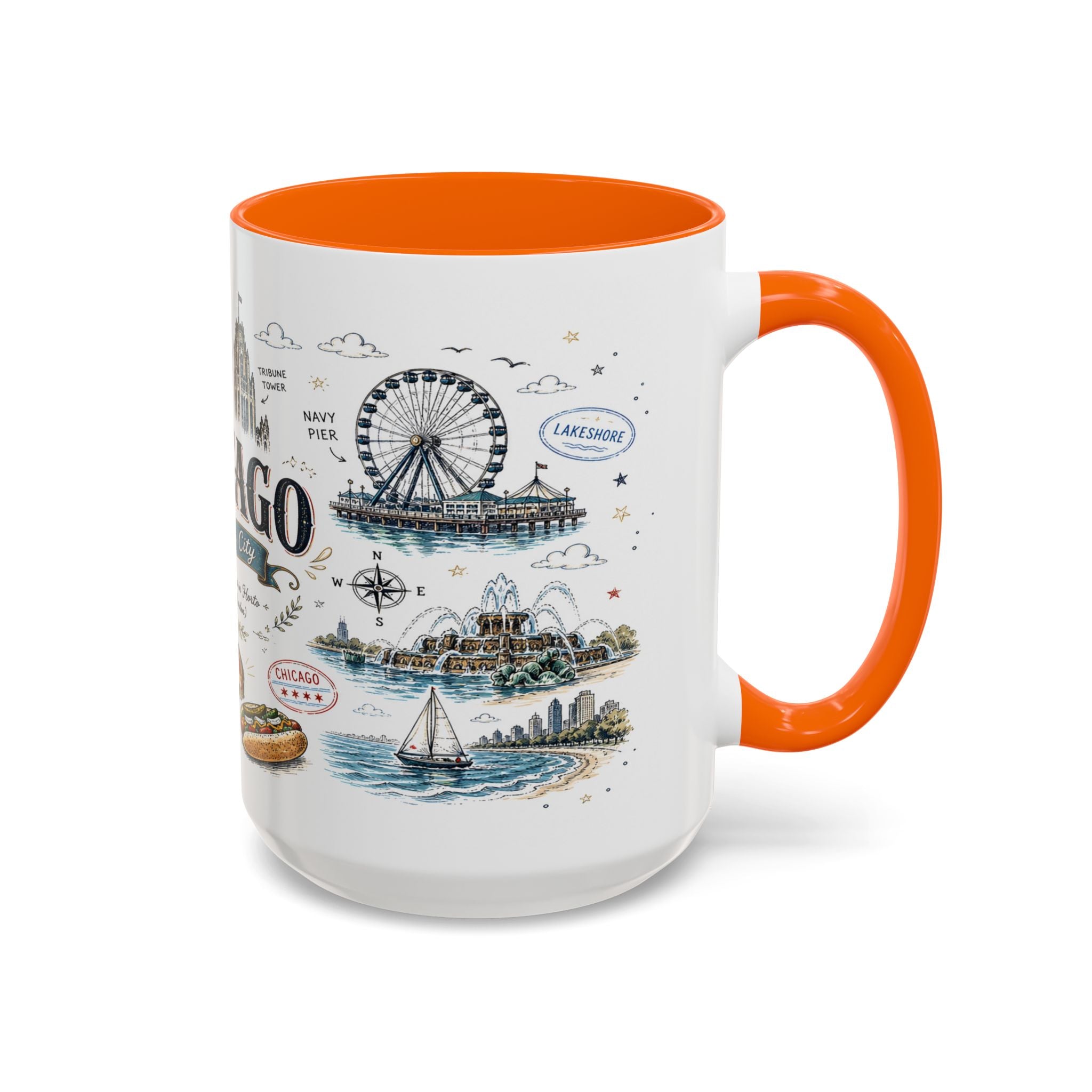 Chicago Coffee Mug | Illinois Souvenir City Gift | Accent Color Ceramic 11oz 15oz