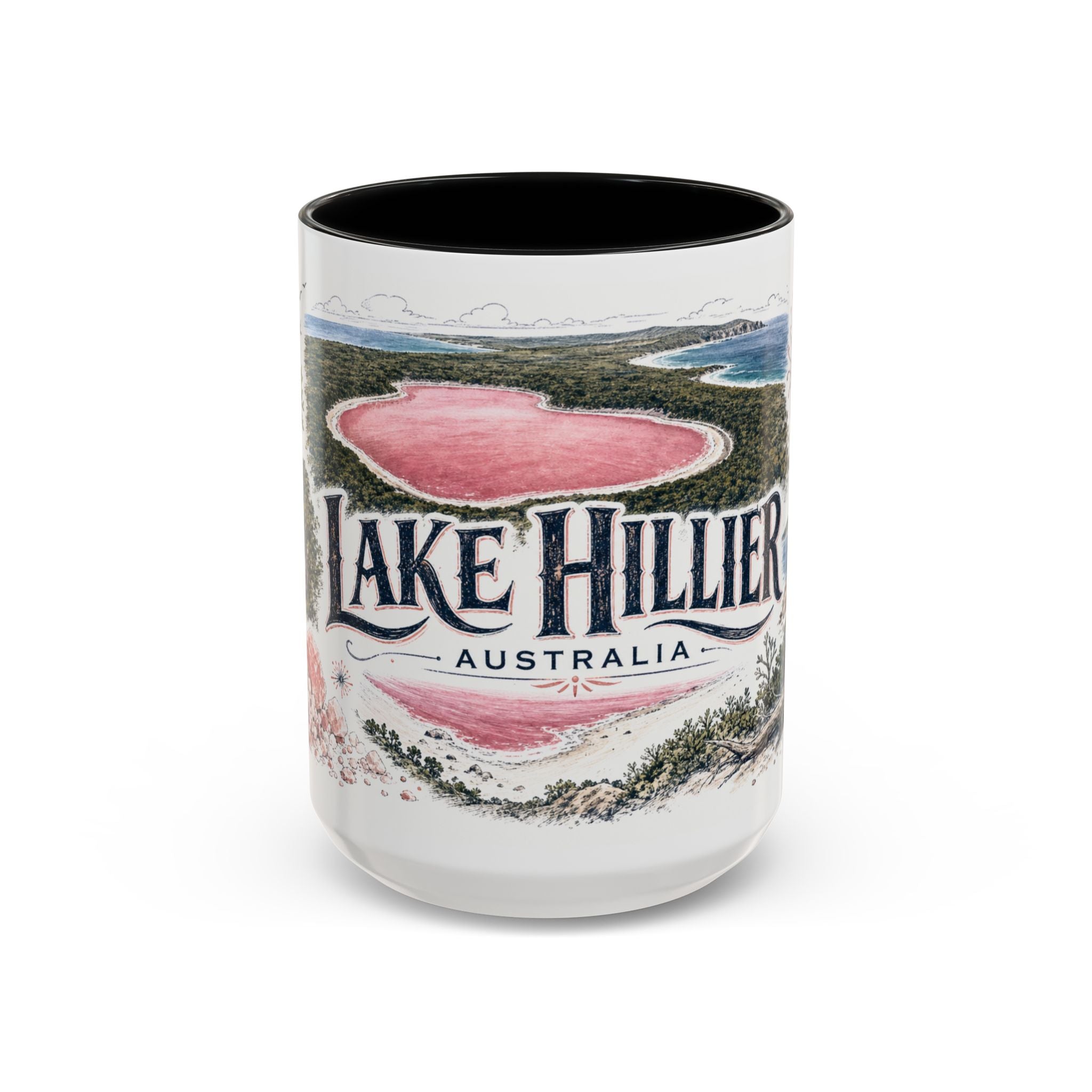 Lake Hillier Mug, Australia Travel Souvenir, Bucket List Gift, Accent Ceramic Coffee Mug 11oz 15oz