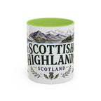 Scottish Highlands Coffee Mug | Travel Destination Souvenir Gift | Accent Color Ceramic 11oz 15oz