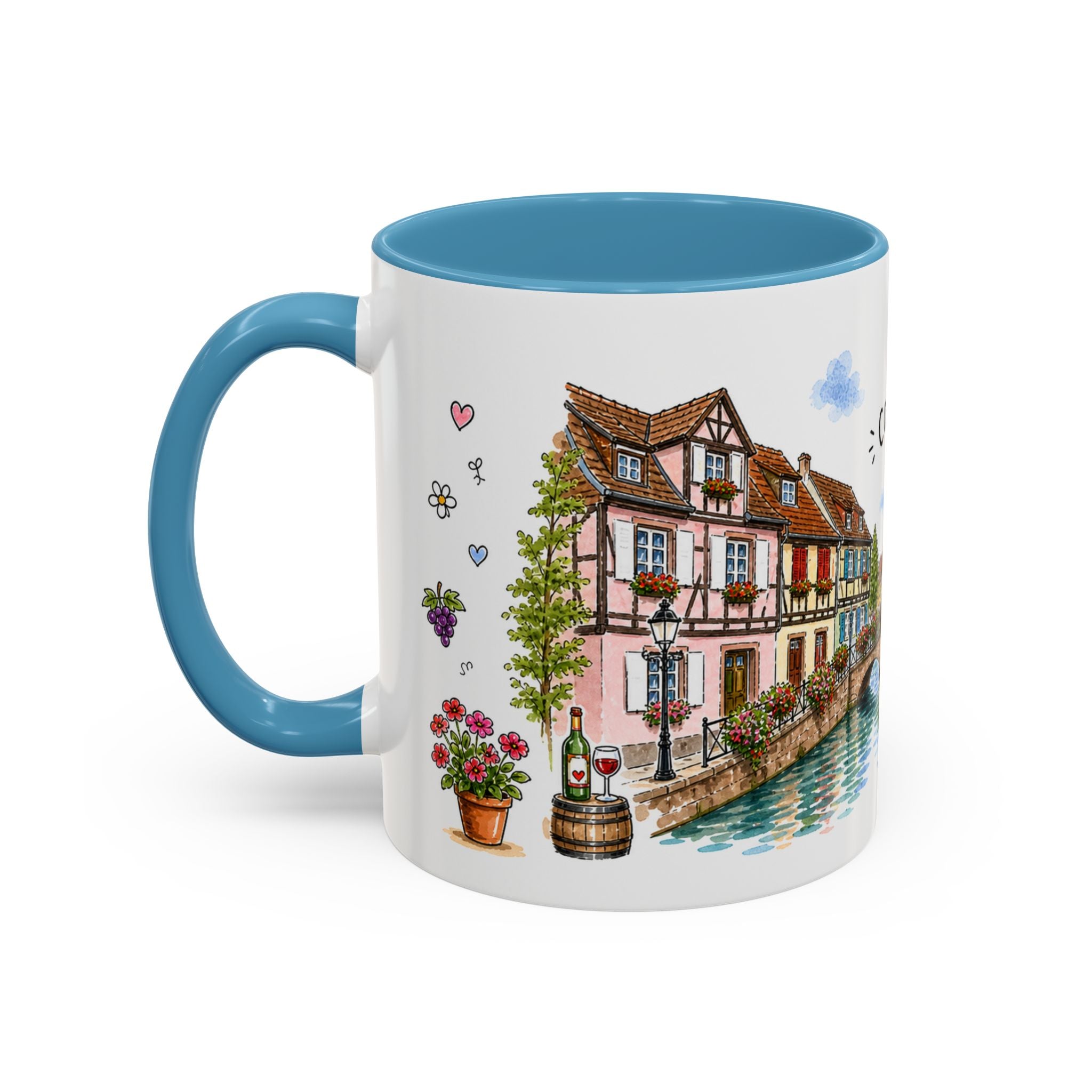 Colmar Illustrated Travel Mug | France Souvenir Accent Coffee Mug | 11oz 15oz Ceramic Cup