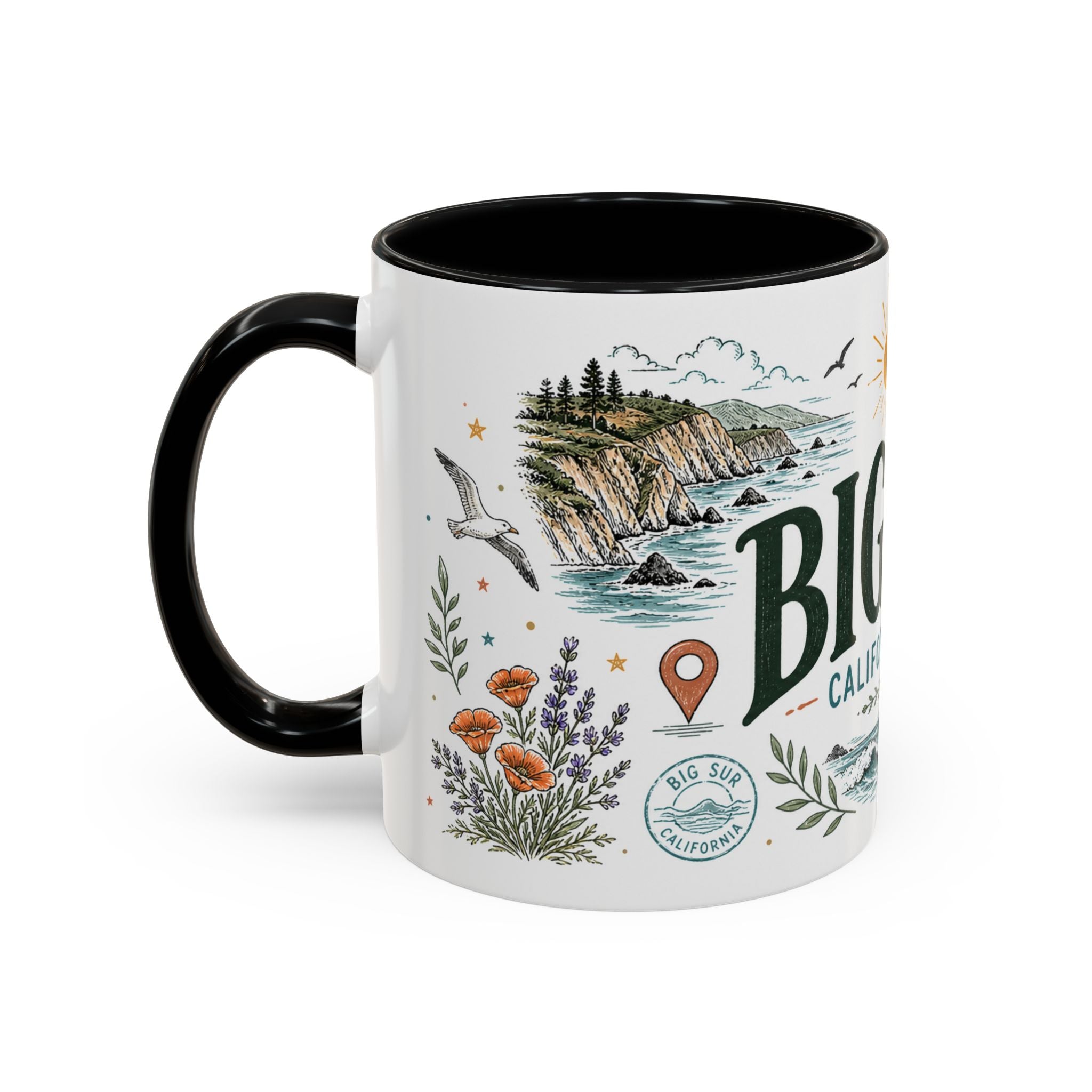 Big Sur Coffee Mug | Travel Destination Souvenir Gift | Accent Color Ceramic 11oz 15oz