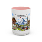 Zermatt Illustrated Travel Mug | Switzerland Souvenir Accent Coffee Mug | 11oz 15oz Ceramic Cup