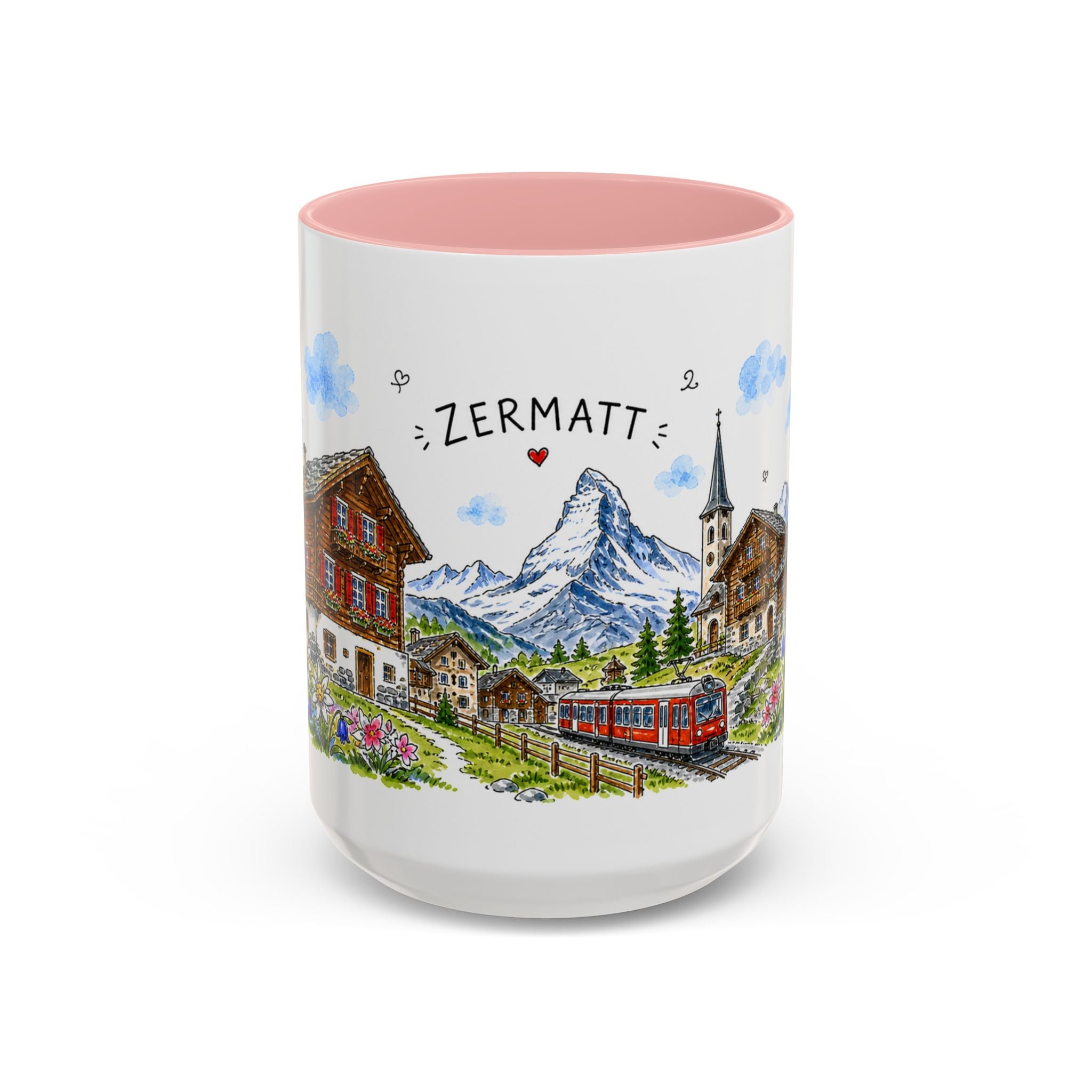 Zermatt Illustrated Travel Mug | Switzerland Souvenir Accent Coffee Mug | 11oz 15oz Ceramic Cup