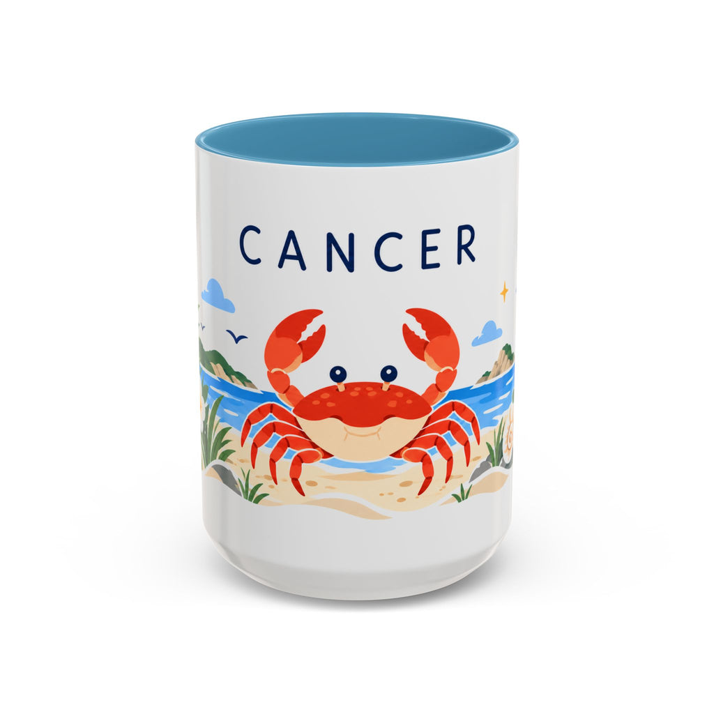 Cancer Zodiac Coffee Mug | Crab and Coastal Design | Astrology Birthday Gift | 11 oz 15 oz Ceramic Accent Mug