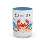 Cancer Zodiac Coffee Mug | Crab and Coastal Design | Astrology Birthday Gift | 11 oz 15 oz Ceramic Accent Mug