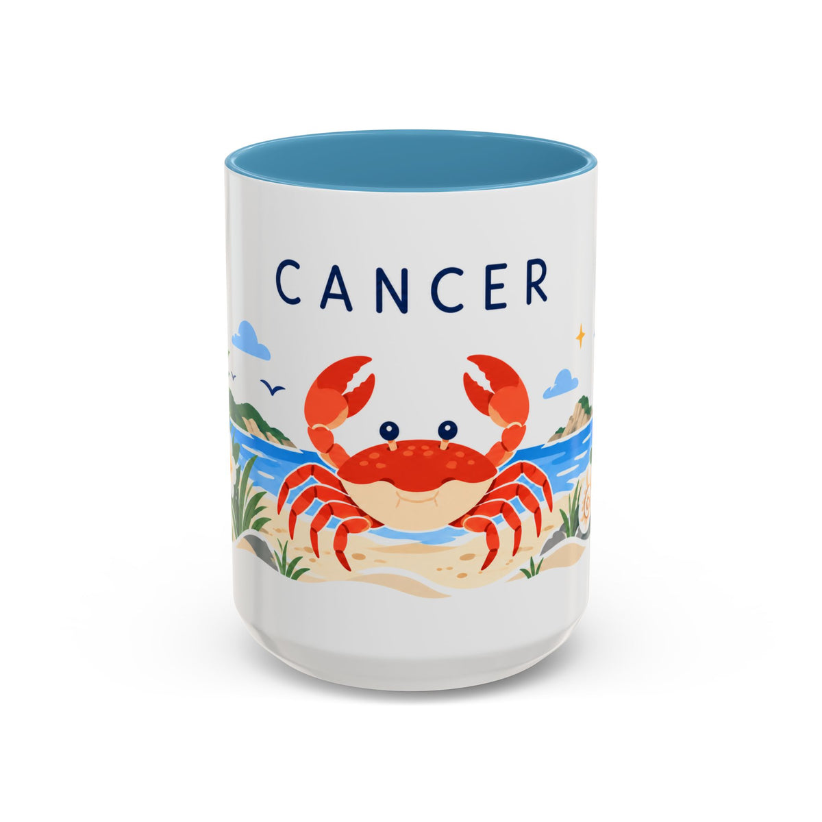 Cancer Zodiac Coffee Mug | Crab and Coastal Design | Astrology Birthday Gift | 11 oz 15 oz Ceramic Accent Mug