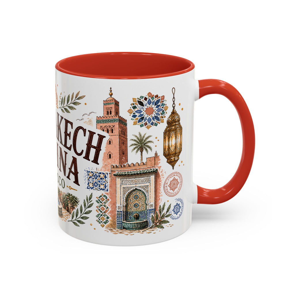 Marrakech Medina Coffee Mug | Travel Destination Souvenir Gift | Accent Color Ceramic 11oz 15oz